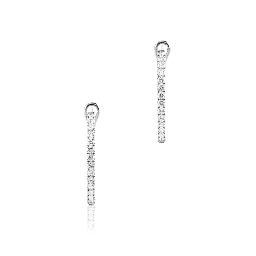 14K White gold hoop earrings with diamonds