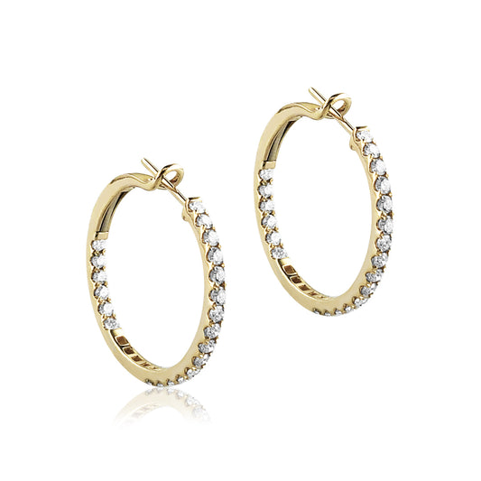 14K Yellow gold hoop earrings with diamonds