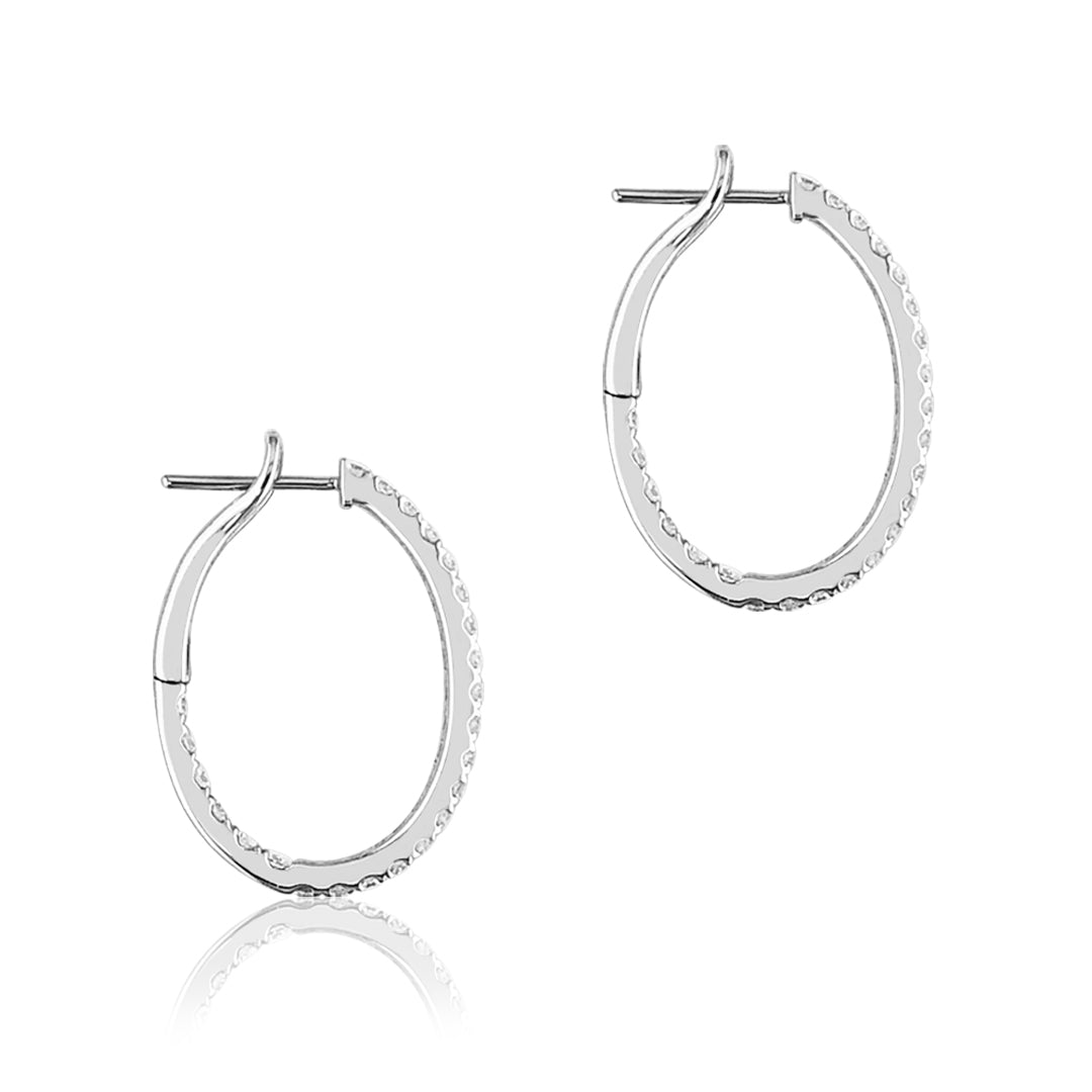 14K White gold oval hoop earrings with diamonds