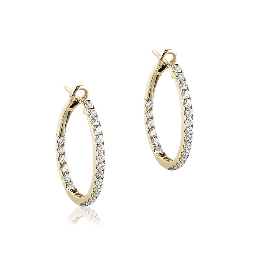 14K Yellow gold oval hoop earrings with diamonds