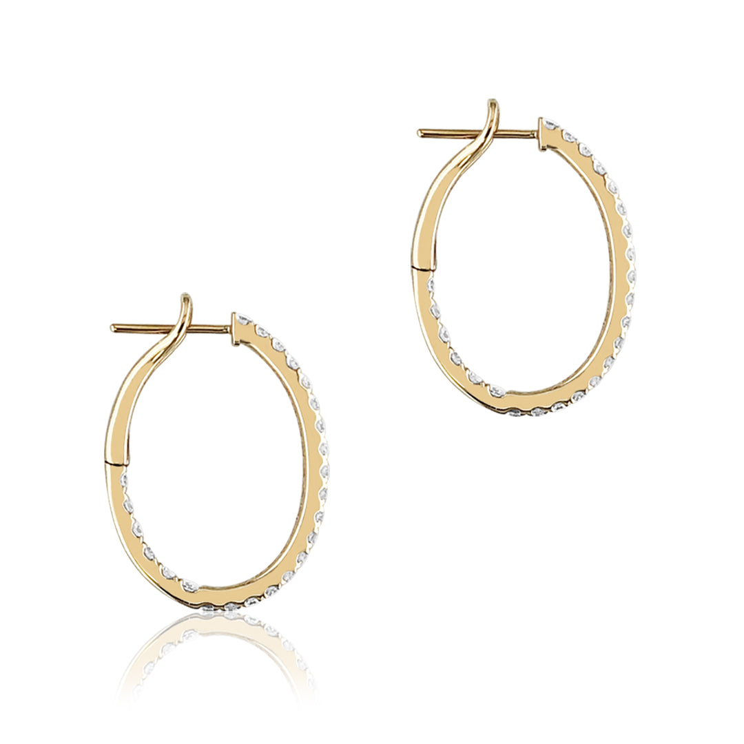 14K Yellow gold oval hoop earrings with diamonds