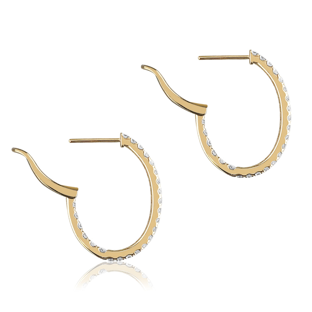 14K Yellow gold oval hoop earrings with diamonds