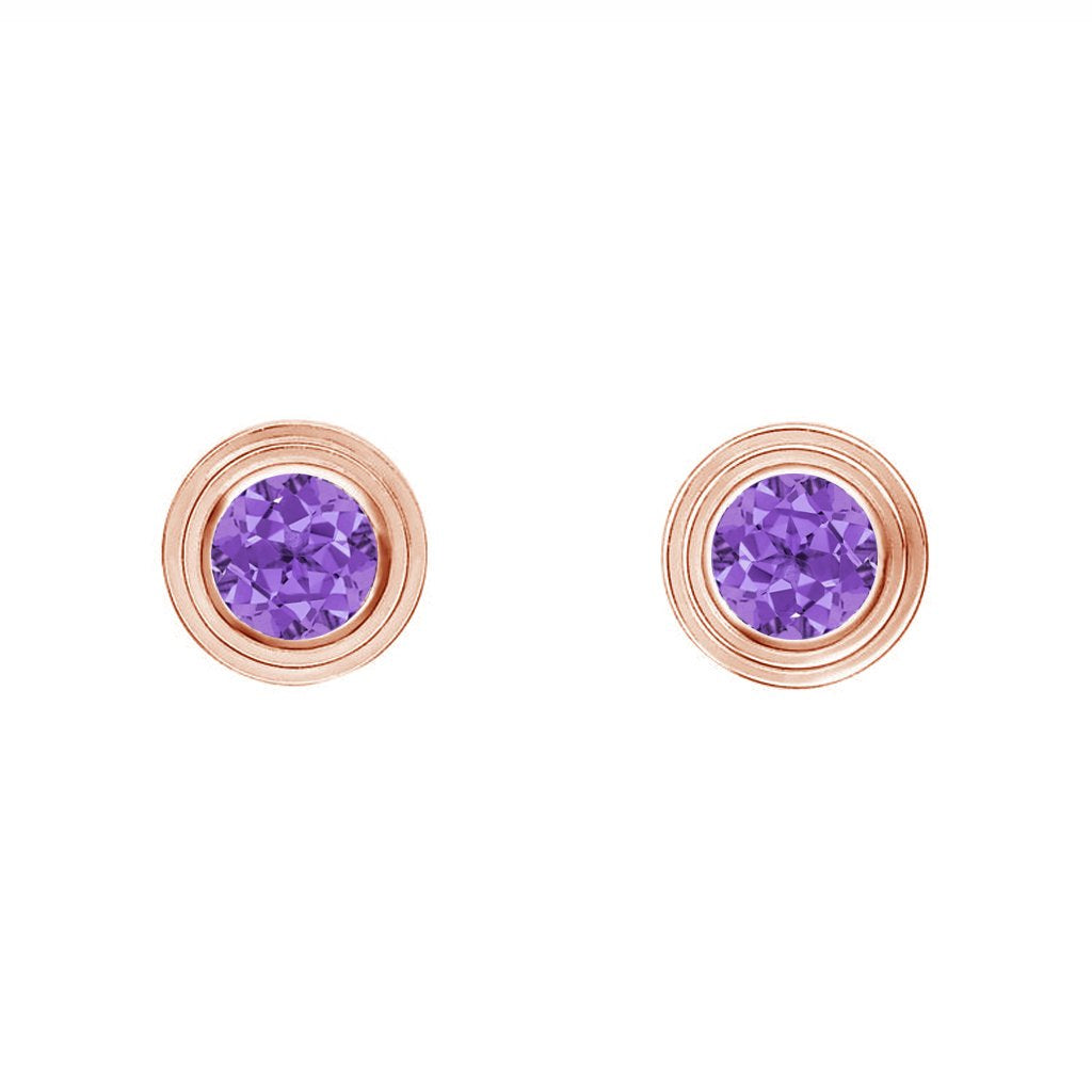 14K ROSE GOLD AMETHYST BIRTHSTONE STUD EARRINGS