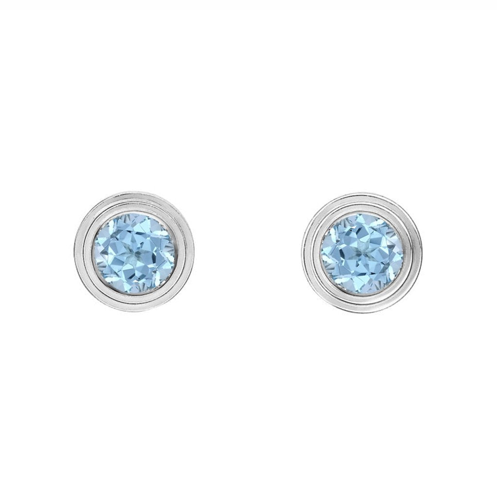 14K WHITE GOLD BLUE TOPAZ BIRTHSTONE STUD EARRINGS