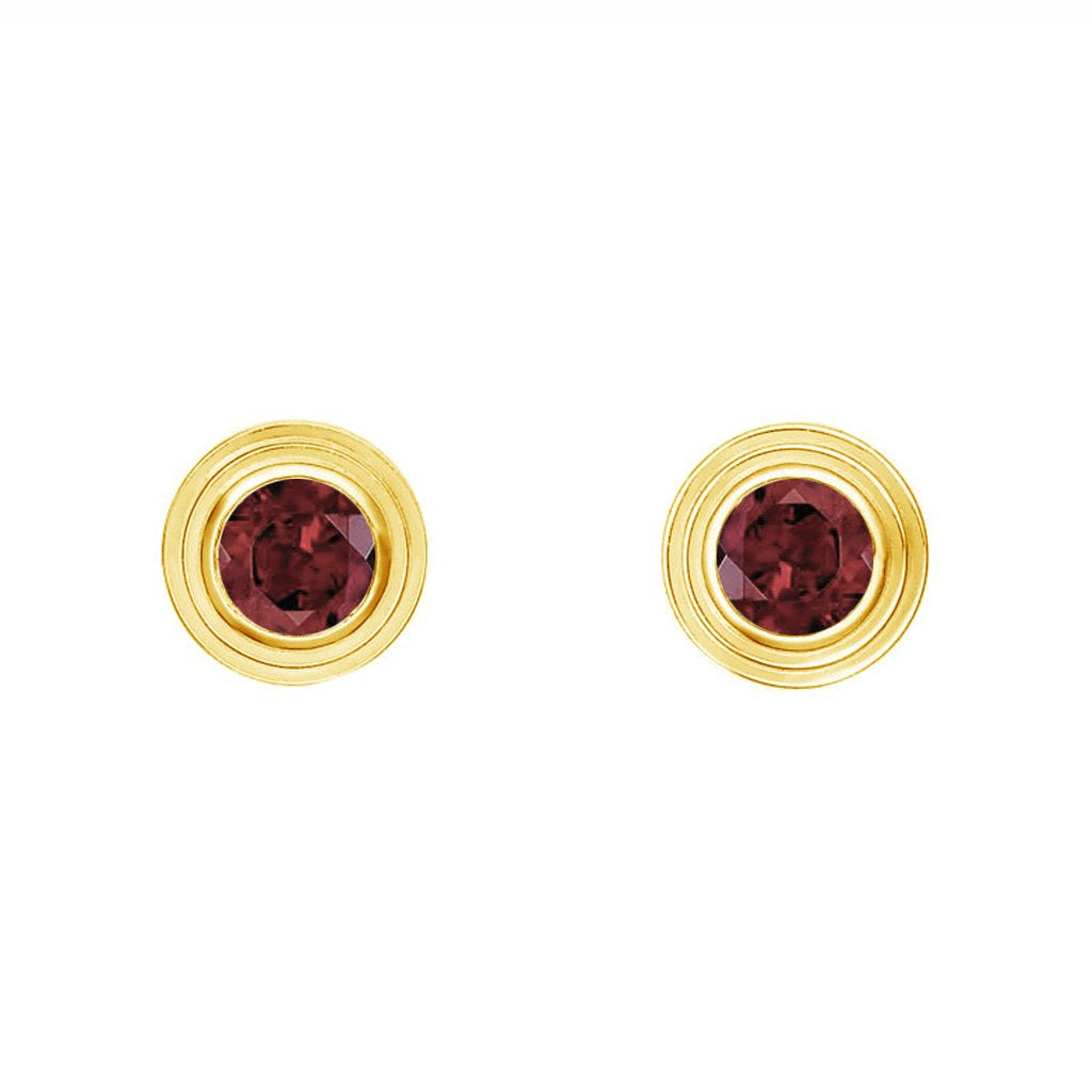 14K YELLOW GOLD GARNET BIRTHSTONE STUD EARRINGS