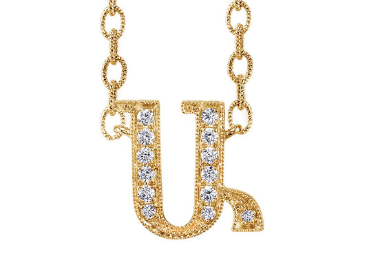 14K YELLOW GOLD ARMENIAN INITIAL DIAMOND NECKLACE