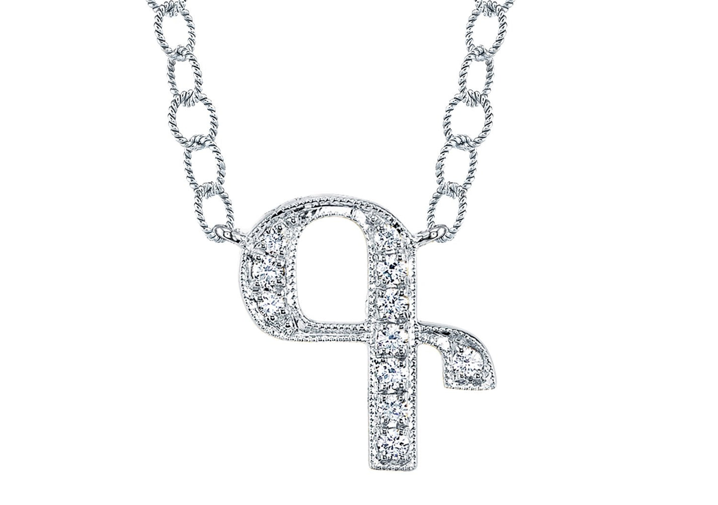 14K WHITE GOLD ARMENIAN INITIAL DIAMOND NECKLACE