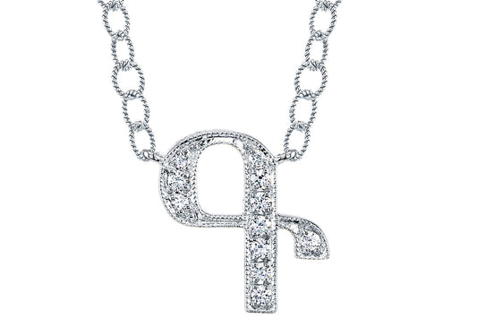 14K WHITE GOLD ARMENIAN INITIAL DIAMOND NECKLACE