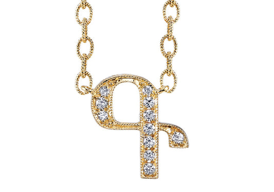 14K YELLOW GOLD ARMENIAN INITIAL DIAMOND NECKLACE