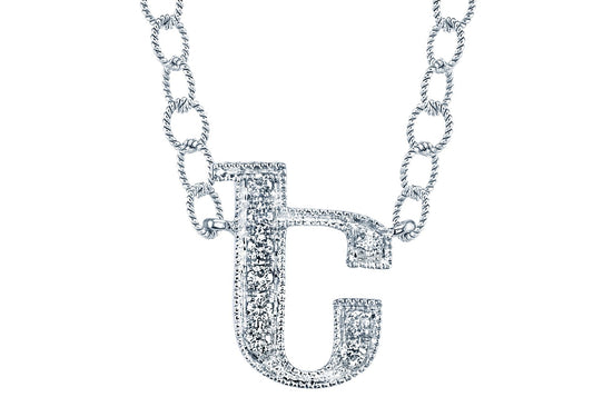 14K WHITE GOLD ARMENIAN INITIAL DIAMOND NECKLACE