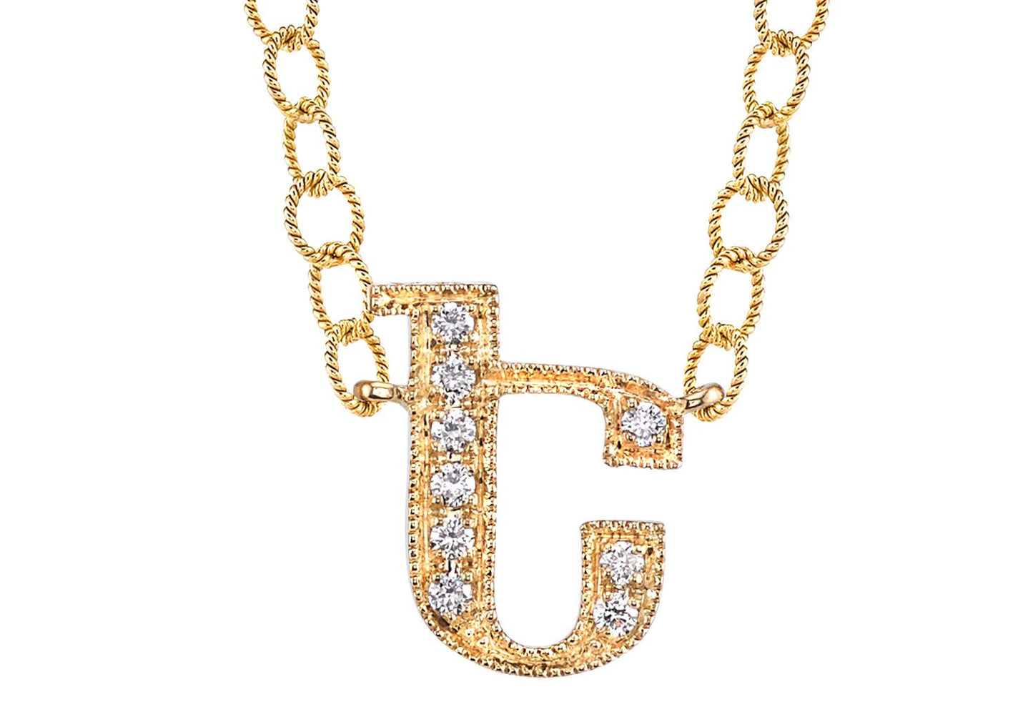 14K YELLOW GOLD ARMENIAN INITIAL DIAMOND NECKLACE