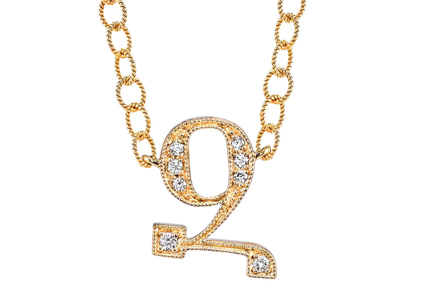 14K YELLOW GOLD ARMENIAN INITIAL DIAMOND NECKLACE