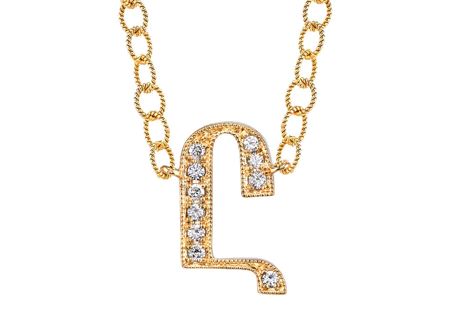 14K YELLOW GOLD ARMENIAN INITIAL DIAMOND NECKLACE