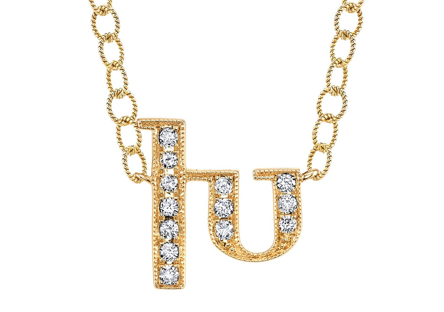 14K YELLOW GOLD ARMENIAN INITIAL DIAMOND NECKLACE