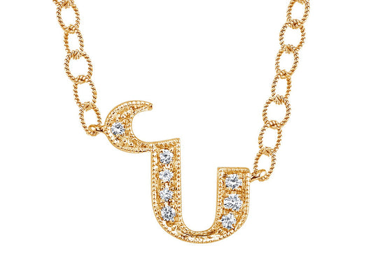 14K YELLOW GOLD ARMENIAN INITIAL DIAMOND NECKLACE