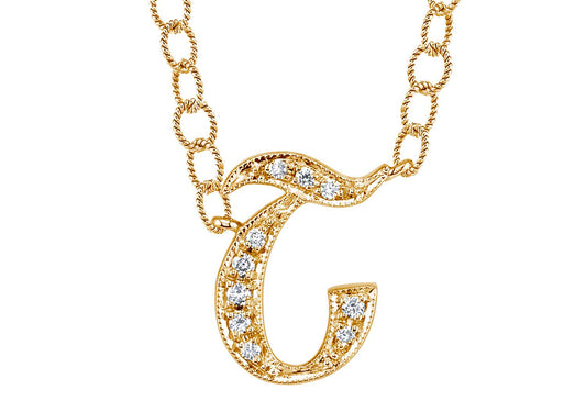 14K YELLOW GOLD ARMENIAN INITIAL DIAMOND NECKLACE