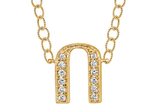 14K YELLOW GOLD ARMENIAN INITIAL DIAMOND NECKLACE