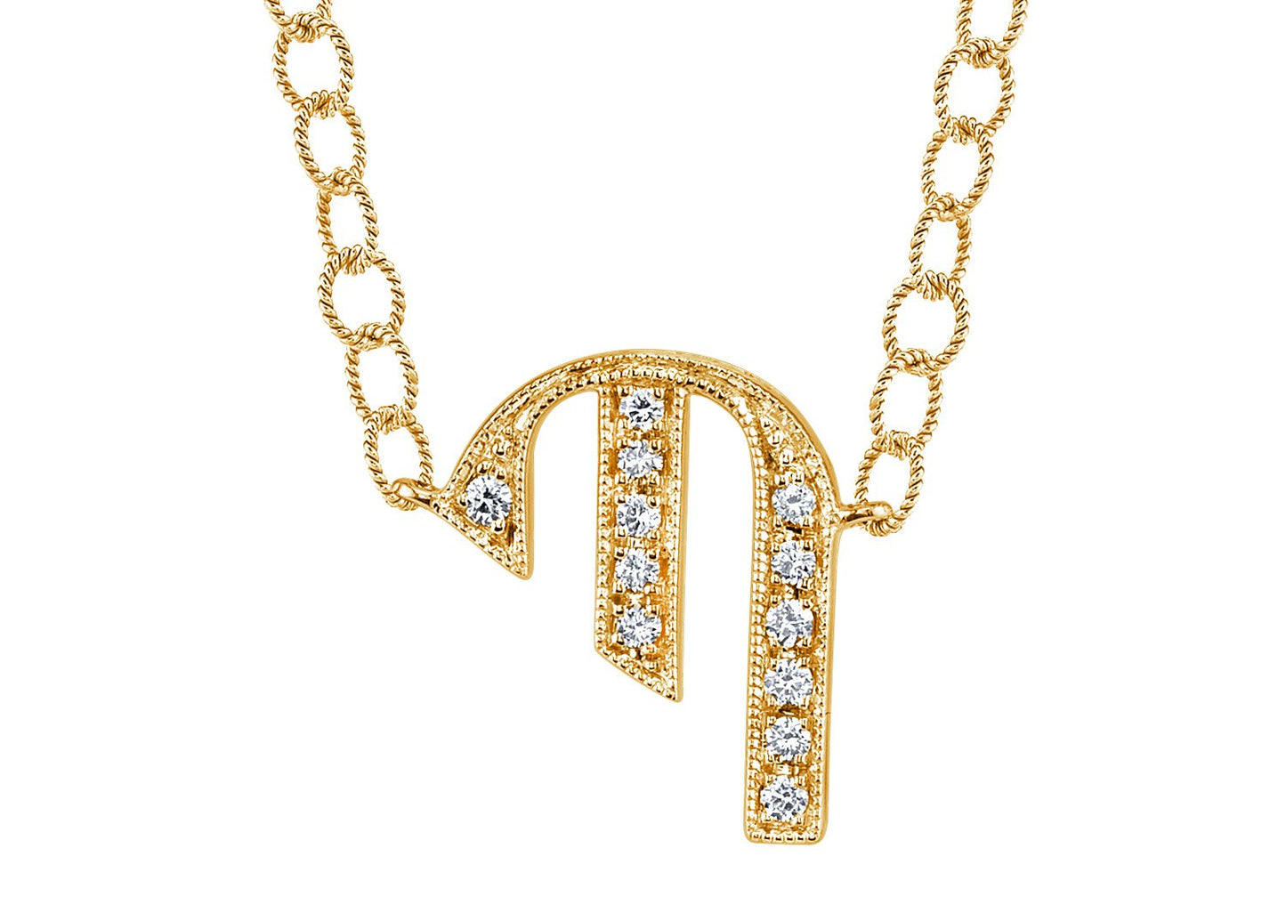 14K YELLOW GOLD ARMENIAN INITIAL DIAMOND NECKLACE