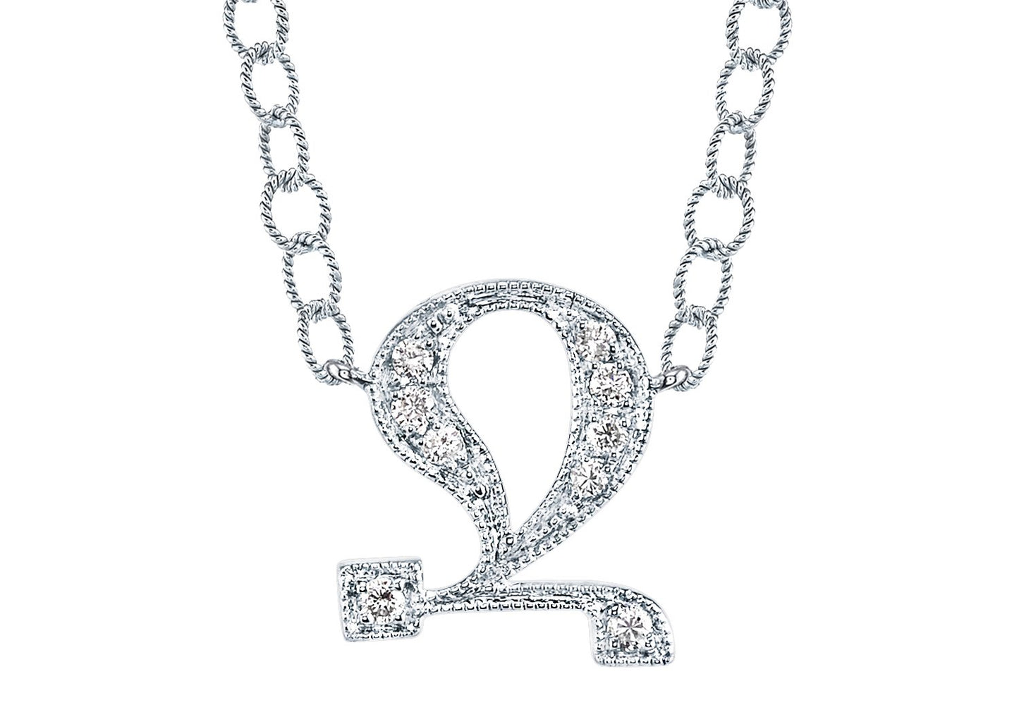 14K WHITE GOLD ARMENIAN INITIAL DIAMOND NECKLACE