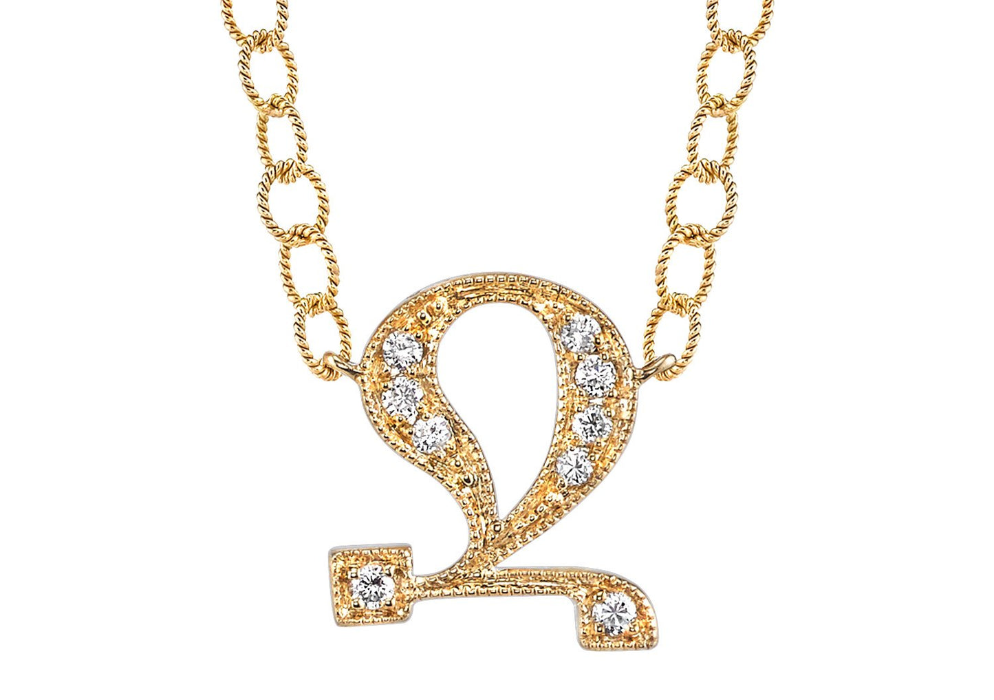 14K YELLOW GOLD ARMENIAN INITIAL DIAMOND NECKLACE