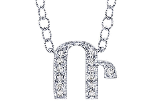 14K WHITE GOLD ARMENIAN INITIAL DIAMOND NECKLACE