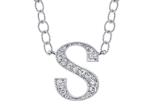 14K WHITE GOLD ARMENIAN INITIAL DIAMOND NECKLACE