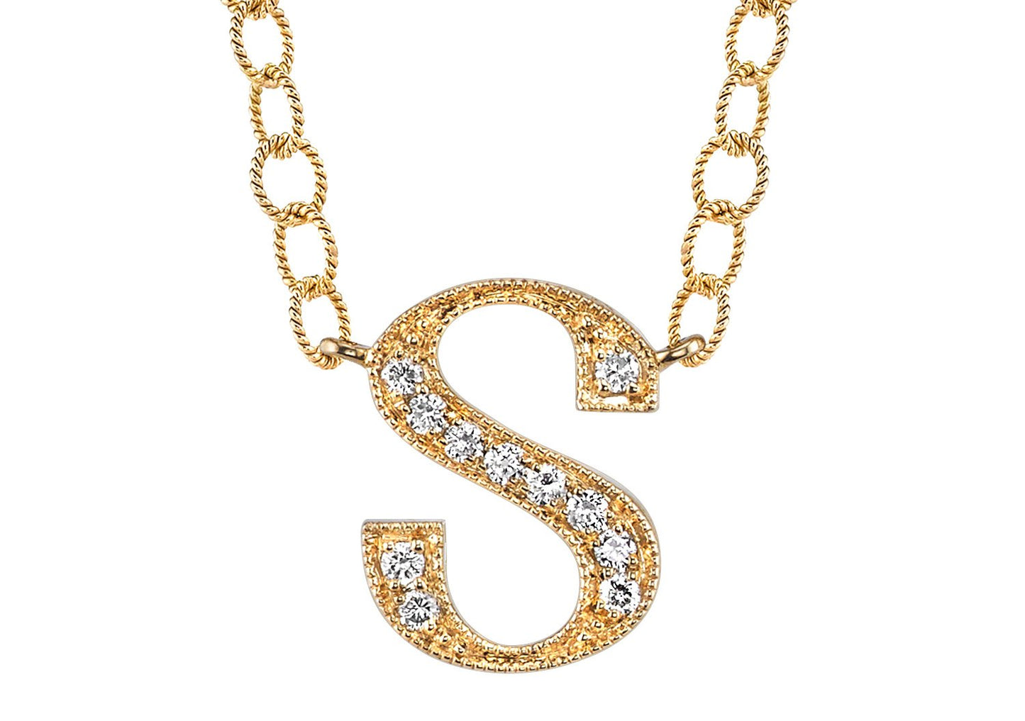 14K YELLOW GOLD ARMENIAN INITIAL DIAMOND NECKLACE