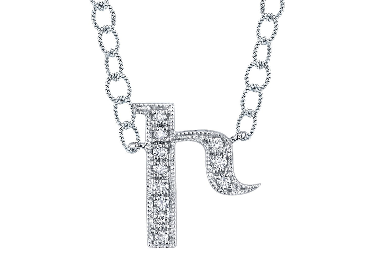 14K WHITE GOLD ARMENIAN INITIAL DIAMOND NECKLACE