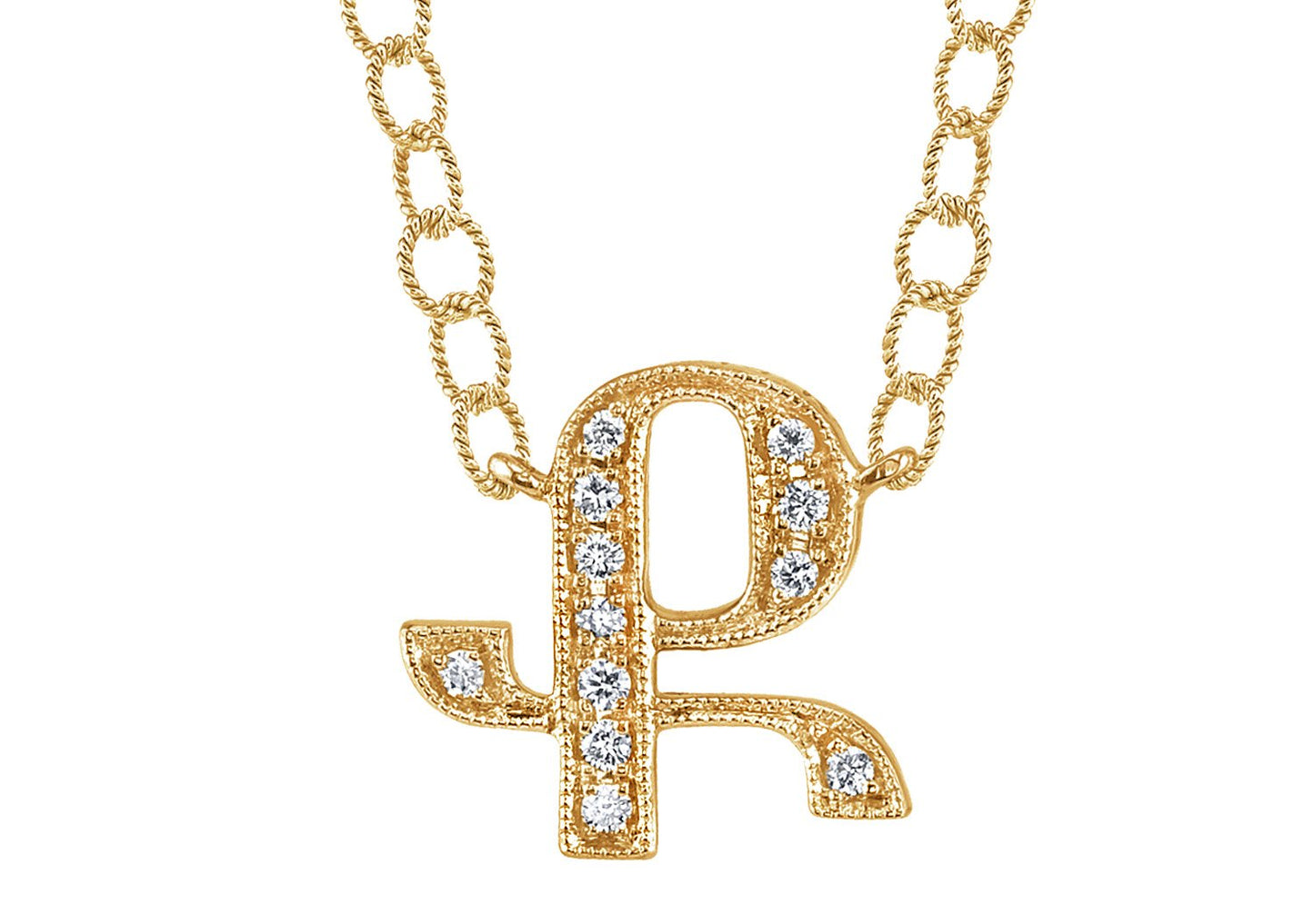 14K YELLOW GOLD ARMENIAN INITIAL DIAMOND NECKLACE