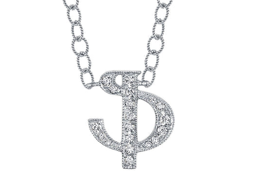 14K WHITE GOLD ARMENIAN INITIAL DIAMOND NECKLACE