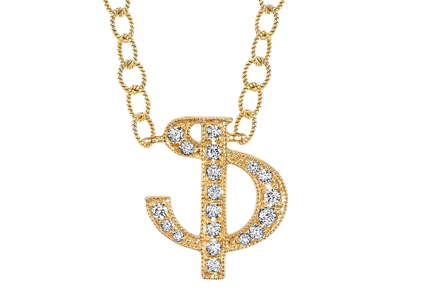 14K YELLOW GOLD ARMENIAN INITIAL DIAMOND NECKLACE