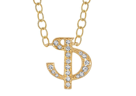 14K YELLOW GOLD ARMENIAN INITIAL DIAMOND NECKLACE