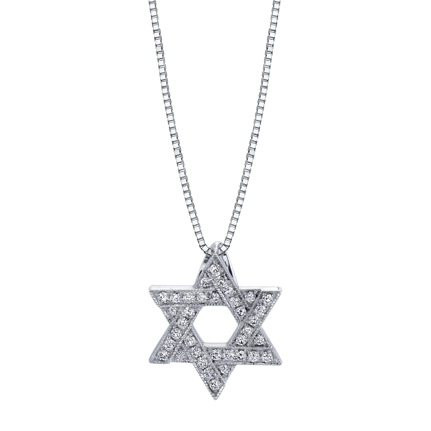 14K WHITE GOLD STAR OF DAVID DIAMOND NECKLACE