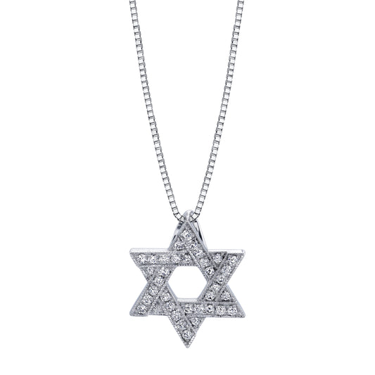 14K WHITE GOLD STAR OF DAVID DIAMOND NECKLACE