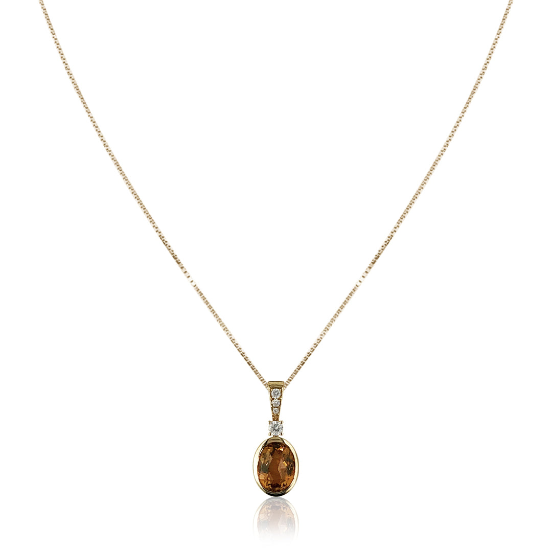 14K Yellow gold pendant necklace with citrine and diamonds