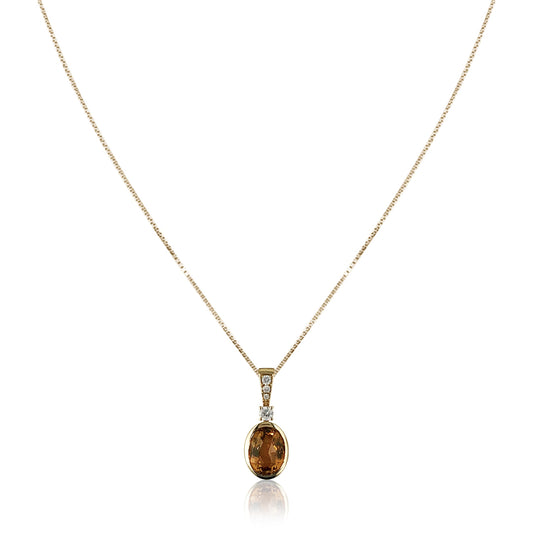 14K Yellow gold pendant necklace with citrine and diamonds