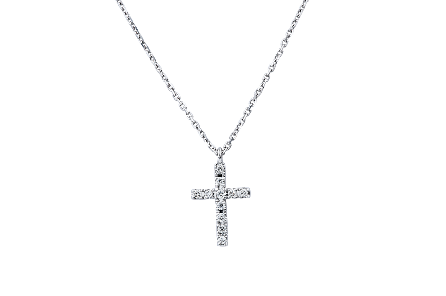 14K WHITE GOLD DIAMOND CROSS NECKLACE