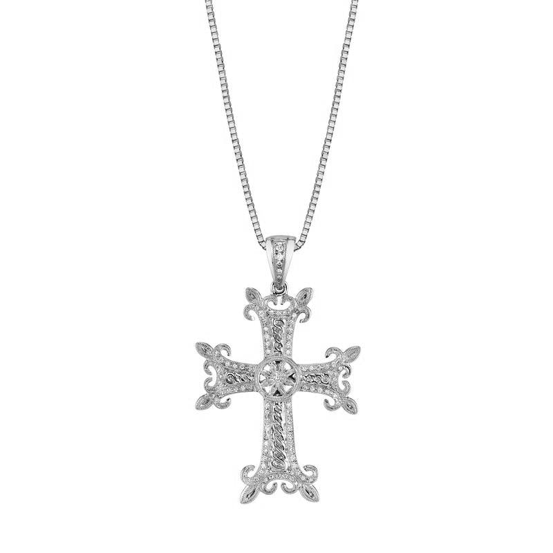 14K WHITE GOLD DIAMOND CROSS NECKLACE