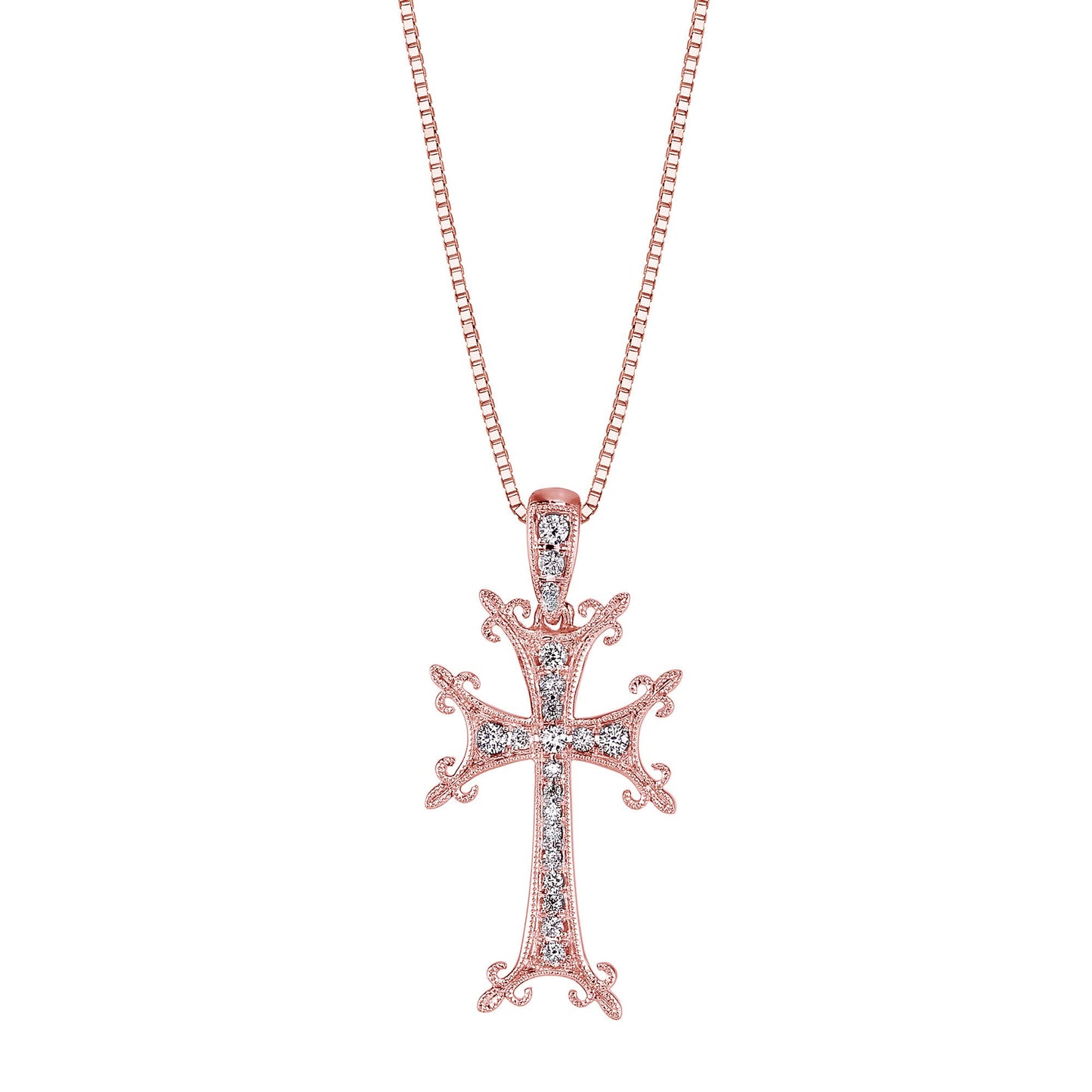 14K ROSE GOLD DIAMOND CROSS NECKLACE