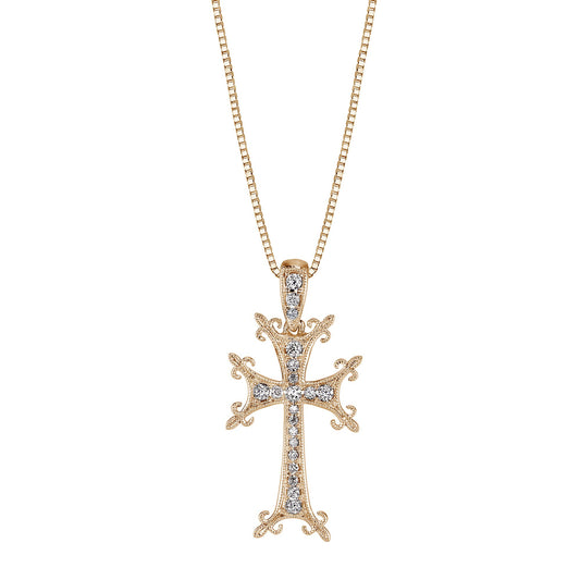 14K YELLOW GOLD DIAMOND CROSS NECKLACE