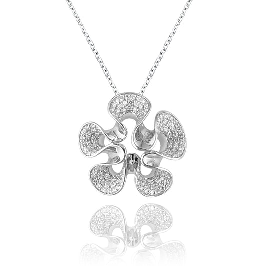 14K White gold flower necklace with diamonds