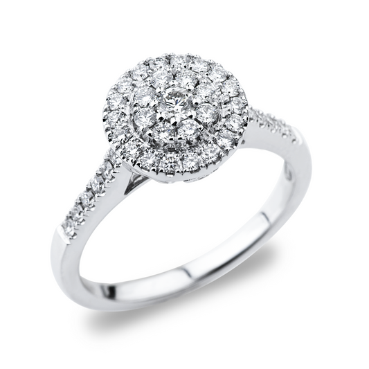 14K WHITE GOLD HALO DIAMOND ENGAGEMENT RING