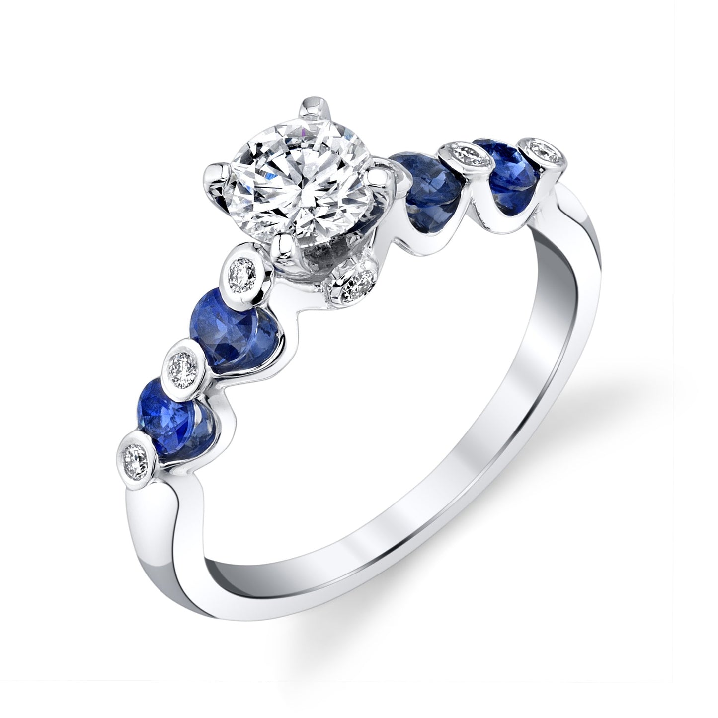 14K WHITE GOLD ENGAGEMENT RING WITH DIAMONDS AND SAPPHIRES