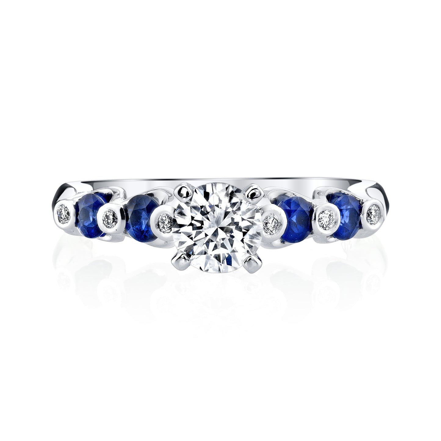 14K WHITE GOLD ENGAGEMENT RING WITH DIAMONDS AND SAPPHIRES