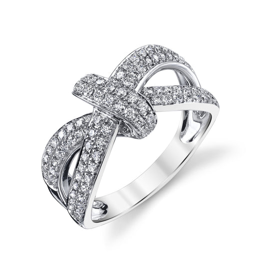 14K WHITE GOLD FASHION LOVE KNOT DIAMOND RING