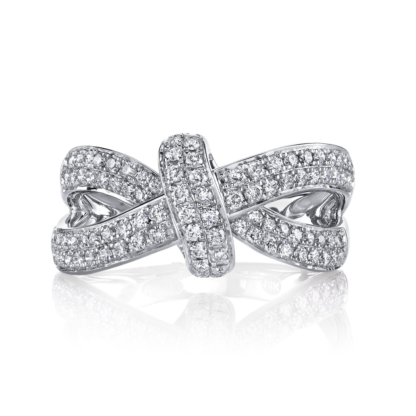 14K WHITE GOLD FASHION LOVE KNOT DIAMOND RING