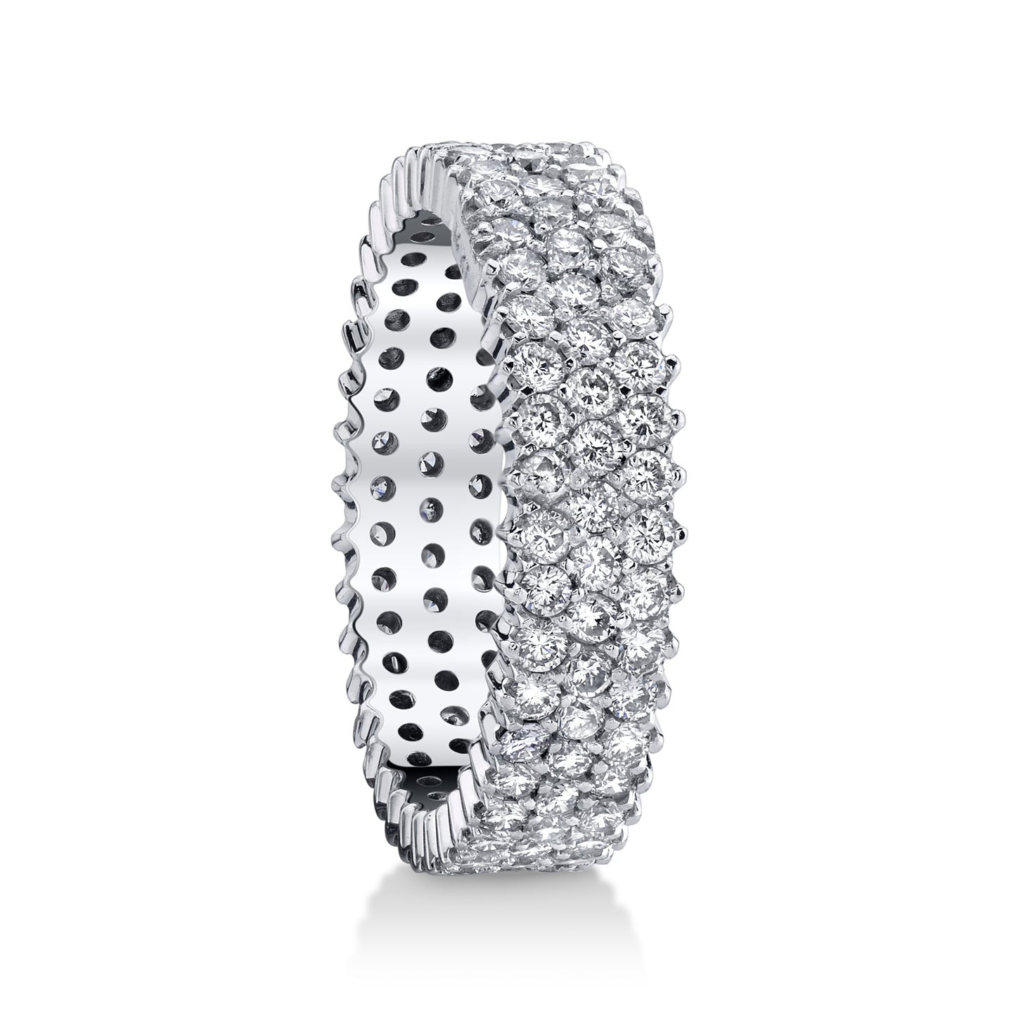 14K WHITE GOLD PAVE DIAMOND THREE ROW ETERNITY RING