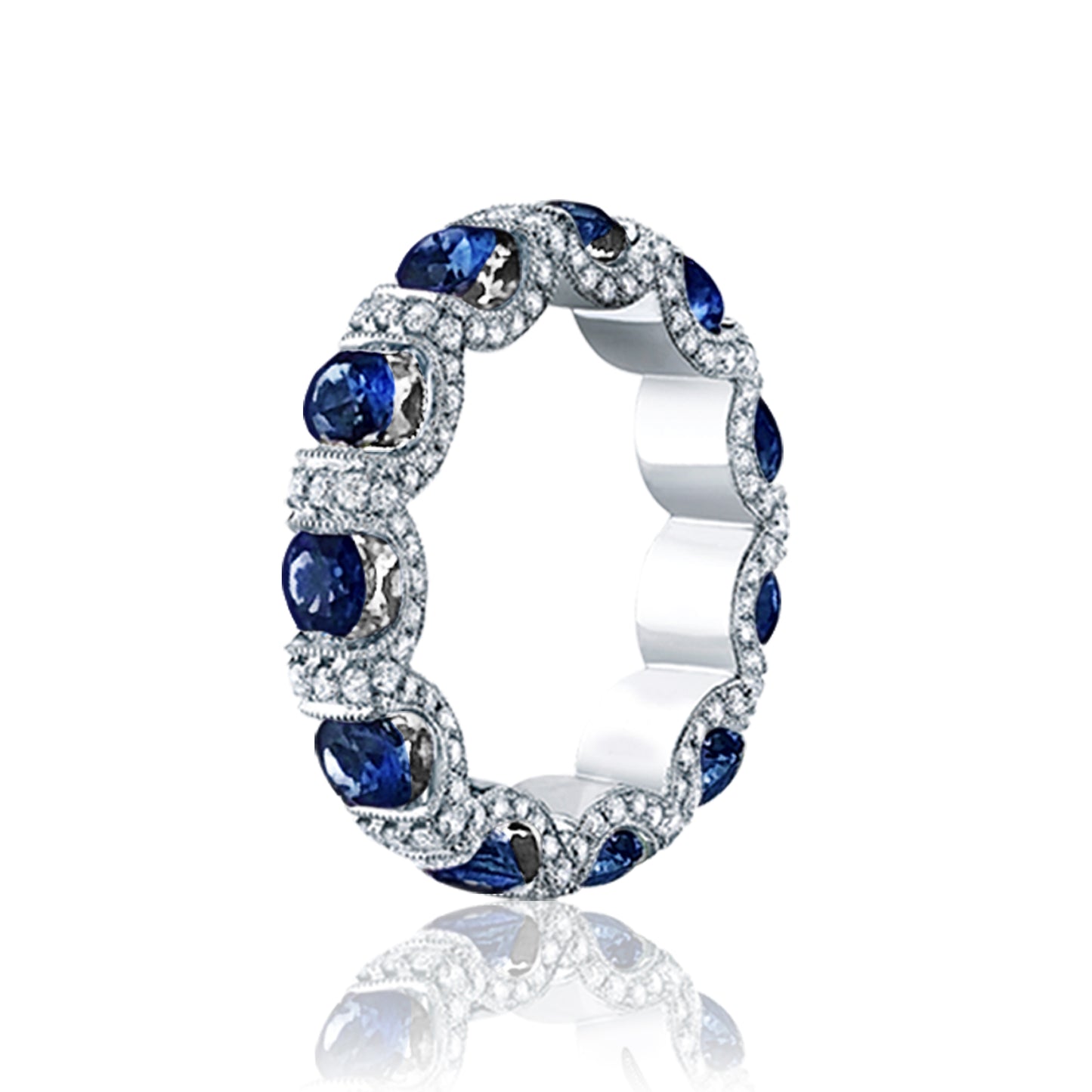 14K WHITE GOLD ETERNITY BAND WITH DIAMONDS AND SAPPHIRE'S