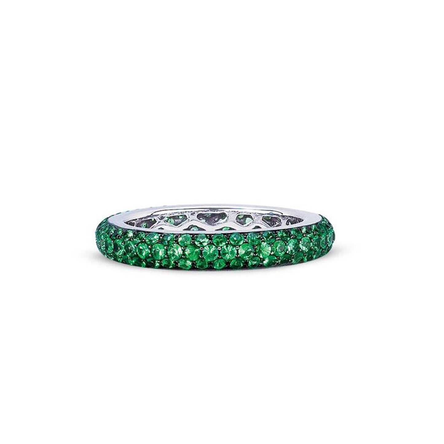 18K WHITE GOLD ETERNITY BAND WITH GREEN TSAVORITES