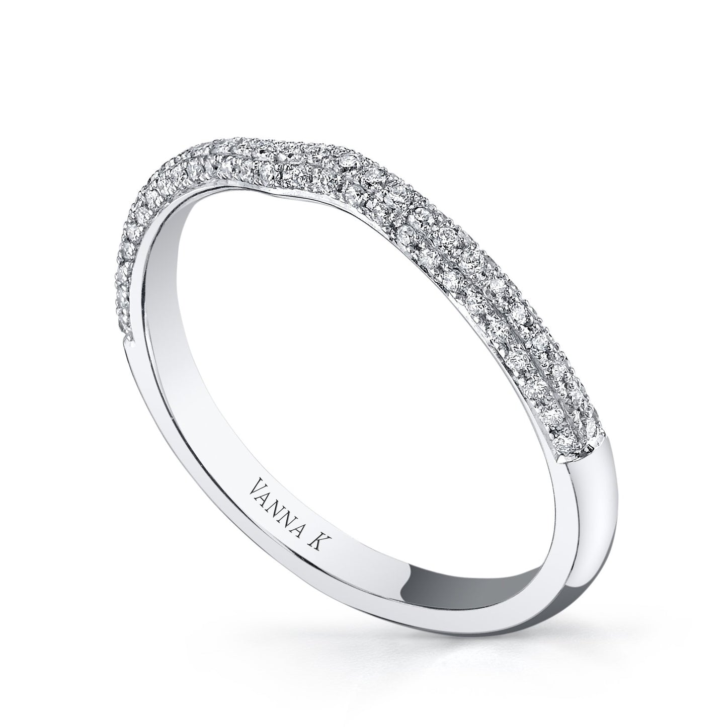 18K WHITE GOLD DIAMOND PAVE CURVED WEDDING BAND